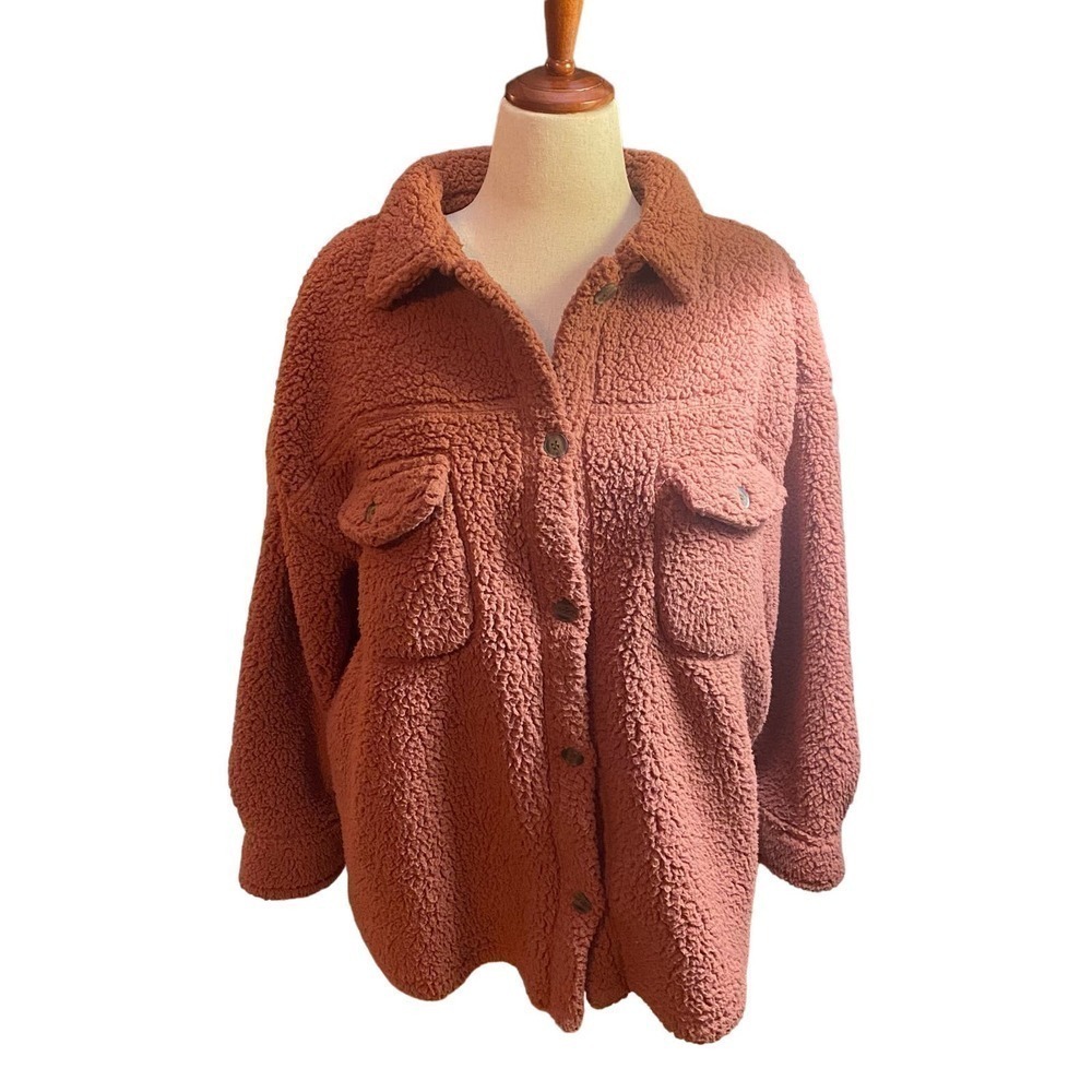 32 DEGREES Women's Cozy Shirt Jacket, Burnt Orange, Button-Up, Size XL